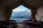 Yurt with scenic mountain view, Jaikuni, Indian Himalayan Foothills