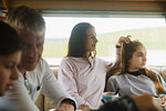 Family relaxing in motor home