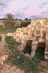 Cyprus, Paphos, view of the Tombs of the Kings at the dusk with full moon