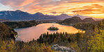 Elevated view of lake Bled at sunrise. Bled, Upper Carniola, Slovenia