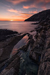 Sunset at Punta Pineda, Cinque Terre, municipality of Riomaggiore, La Spezia province, Liguria, Italy, Europe