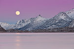 full moon on Austnesfjorden, municipality of Vagan, Lofoten Island, Norway, Europe