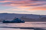 Icebergs at sunset, Jokulsarlon Glacier Lagoon, Austurland, Eastern Iceland, Iceland, Europe