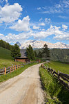 Longiarù, San Martino in Badia, Badia Valley, Dolomites, Bolzano province, South Tyrol, Italy. A footpath with Sasso della Croce in the background.