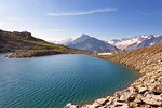 Lake Friesenberg with Friesenberghaus refuge, Zillertal Alps, Tyrol, Schwaz district, Austria.