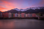 Mariahilf colorful buildings at dusk, Innsbruck, Tyrol, Austria