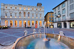 Fontana del Contarini and Palazzo Nuovo(New Palace) during dusk. Bergamo, Lombardy, Italy.