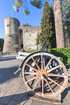 Artillery exposed in the park of Rimembranze (Parco delle Rimembranze), located outside the fortress of Bergamo (Rocca di Bergamo). Bergamo, Lombardy, Italy.