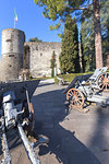 Artillery exposed in the park of Rimembranze(Parco delle Rimembranze), located outside the fortress of Bergamo(Rocca di Bergamo). Bergamo, Lombardy, Italy.