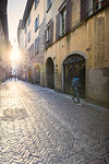 People walks in the main street of Upper town of Bergamo, Lombardy, Italy.