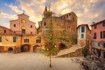 Sunset at main square of Apricale, Province of Imperia, Liguria, Italy, Europe.