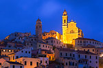 Historic center of Cervo at dusk. Cervo, Imperia province, Liguria, Italy, Europe.