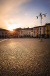 Sunset at Piazza della Vittoria(Vittoria square). Lodi, Province of Lodi, Lombardy, Italy, Europe.