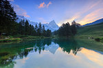 Sunrise from Blue Lake. Blu Lake, Cervinia, Valtournanche, Aosta valley, Italy, Europe