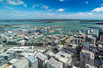 View of the city harbour and bridge from Sky Tower. Auckland City, Auckland region, North Island, New Zealand.