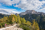 Mount Sasso Bianco, Dolomites, Alleghe, province of Belluno, Veneto, Italy, Europe. View to Mount Pelmo and Mount Civetta