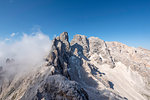 Cristallino di Misurina, Misurina, Dolomites, province of Belluno, Veneto, Italy. View from the top of Cristallino di Misrina to the peaks of Piz Popena, Mount Cristallo and Cristallo di Mezzo