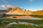 Sesto / Sexten, province of Bolzano, Dolomites, South Tyrol, Italy. Sunrise at the lake Piani and the Mount Paterno