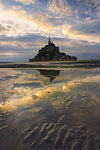 Le Mont Saint Michel at sunset, Normandy, France.