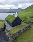 Panoramic of the historic church of Funningur, Eysturoy Island, Faroe islands