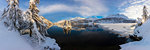 Panoramic of frozen Lake Sils, Plaun da Lej, Maloja Region, Canton of Graubunden, Engadin, Switzerland