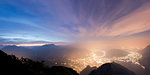 Panoramic of Lecco and Monte Resegone seen from Monte Coltignone at dawn, Lombardy, Italy