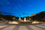 Fountain and Cervantes monument in the background, Plaza de Espana, Madrid, Spain