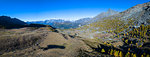 Panoramic aerial view of Lakes of Campagneda and Monte Disgrazia, Valmalenco, Valtellina, Sondrio province, Lombardy, Italy
