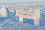 Frozen summit sign of Riisitunturi hill, Riisitunturi national park, posio, lapland, finland, europe