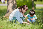 Japanese mother and son at the park