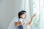 Japanese father and son at home