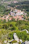 View from the Moorish Castle down to the historical centre of Sintra, Portugal, Europe