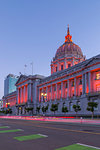 View of San Francisco City Hall illuminated at dusk, San Francisco, California, United States of America, North America