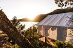 Tent in wilderness, Johnstone Strait, Telegraph Cove, Canada