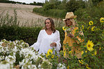 Women working on garden in countryside