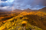 Cnicht under a rainbow at sunset, Snowdonia National Park, North Wales, Wales, United Kingdom, Europe