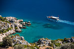 Gulet sailing boat in Kekova Bay, Antalya Province, Lycia, Anatolia, Mediterranean Sea, Turkey, Asia Minor, Eurasia