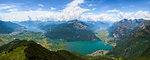 Panoramic aerial view of Alpe Bassetta and Lake Como towards Chiavenna Valley, Valtellina, Sondrio province, Lombardy, Italy, Europe