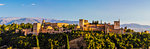 Panoramic view of Alhambra, UNESCO World Heritage Site, and Sierra Nevada mountains, Granada, Andalucia, Spain, Europe