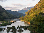 View of mountains and the Nam Ou River, Nong Khiaw, Laos, Indochina, Southeast Asia, Asia