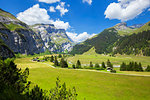 Elevated view of Val Bargis valley in the summer, Flims, District of Imboden, Canton of Grisons (Graubunden), Switzerland, Europe