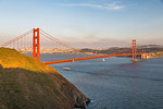 View of Golden Gate Bridge from Golden Gate Bridge Vista Point at sunset, South Bay, San Francisco, California, United States of America, North America