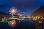 July 4th fireworks from downtown in the harbor of Juneau, Southeast Alaska, United States of America, North America