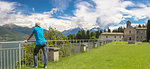 Panoramic of the medieval Piona Abbey (Abbazia Priorato di Piona) on the Lecco bank of Lake Como, Colico, Lombardy, Italian Lakes, Italy, Europe