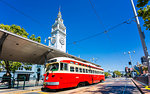 Ferry Building and Red Tram, San Francisco, California, United States of America, North America