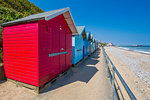 View of colourful beach huts on a summer day, Cromer, Norfolk, England, United Kingdom, Europe