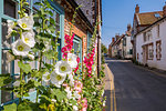 View of side street and summer blooms, Blakeney, Norfolk, England, United Kingdom, Europe