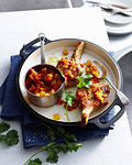 Plate of pork with peach chutney