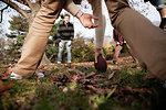 Friends playing a game of touch football in park