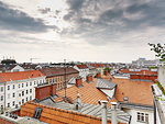 Elevated view of house exteriors and rooftops, Vienna, Austria